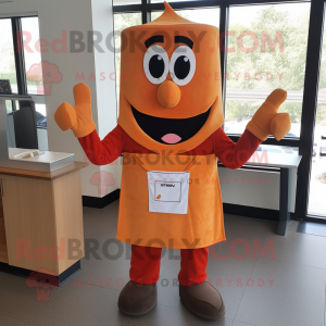 Orange Steak mascot costume character dressed with a Overalls and Tie pins