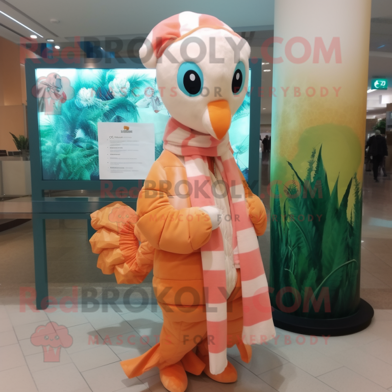 Peach Seahorse mascot costume character dressed with a Coat and Scarves