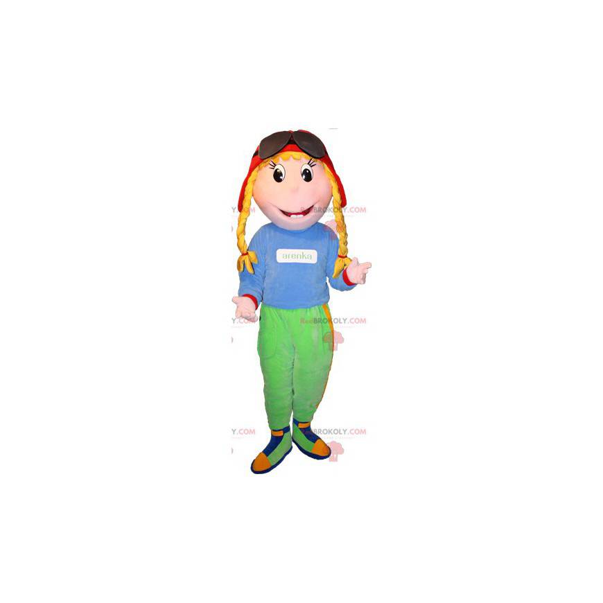 Mascotte ragazza bionda con trecce e occhiali - Redbrokoly.com