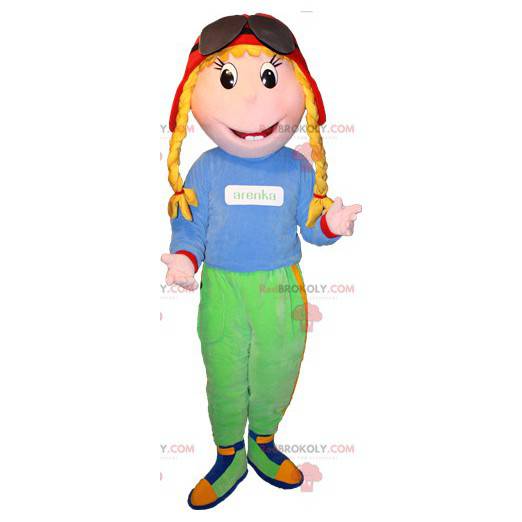 Mascotte ragazza bionda con trecce e occhiali - Redbrokoly.com