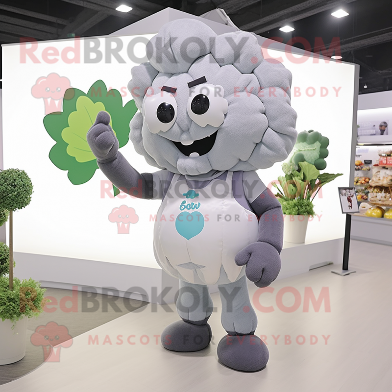 Gray Cauliflower mascot costume character dressed with a Tank Top and Earrings Gray Cauliflower mascot costume character dressed with a Tank Top and Earrings