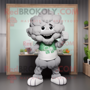 Gray Cauliflower mascot costume character dressed with a Tank Top and Earrings
