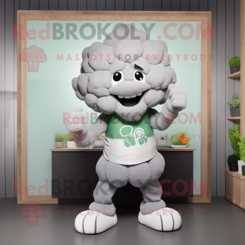 Gray Cauliflower mascot costume character dressed with a Tank Top and Earrings Gray Cauliflower mascot costume character dressed with a Tank Top and Earrings
