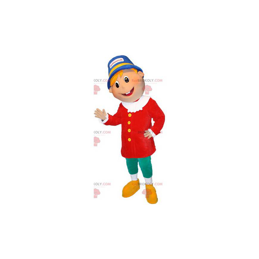 Blond boy mascot in colorful outfit - Redbrokoly.com