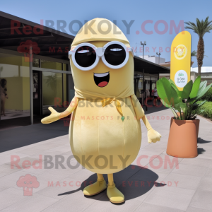 Tan Lemon mascot costume character dressed with a A-Line Dress and Sunglasses