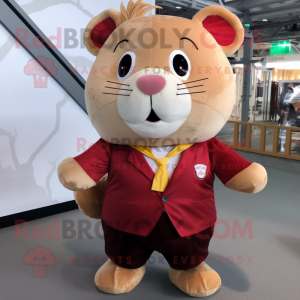 Maroon Hamster mascot costume character dressed with a Cargo Shorts and Bow ties
