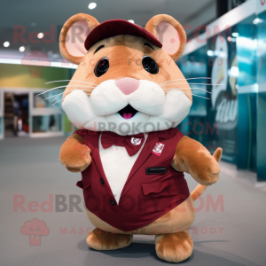 Maroon Hamster mascot costume character dressed with a Cargo Shorts and Bow ties