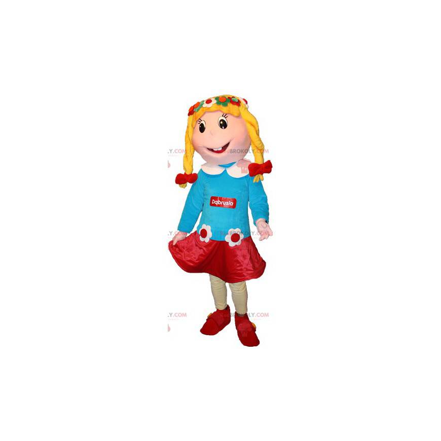Mascote loira com uma roupa florida - Redbrokoly.com
