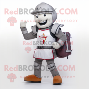 Gray Medieval Knight mascot costume character dressed with a Joggers and Messenger bags