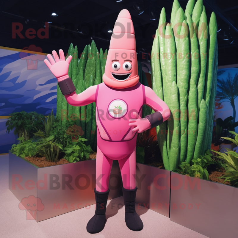 Pink Asparagus mascot costume character dressed with a Rash Guard and Rings Pink Asparagus mascot costume character dressed with a Rash Guard and Rings