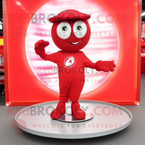 Red Plate Spinner mascot costume character dressed with a T-Shirt and Bracelets