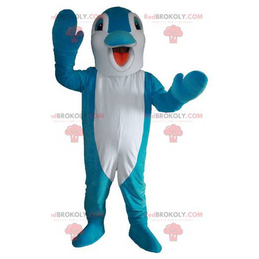 Blå och vit delfinmaskot. Fiskmaskot - Redbrokoly.com