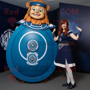 Navy Celtic Shield mascot costume character dressed with a A-Line Dress and Wraps