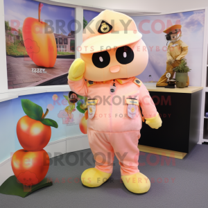 Peach Special Air Service mascot costume character dressed with a Wrap Skirt and Brooches