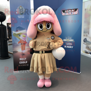 Peach Special Air Service mascot costume character dressed with a Wrap Skirt and Brooches