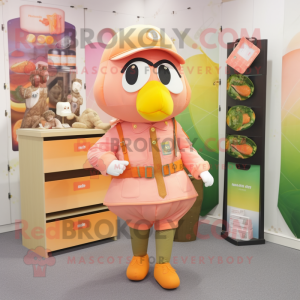 Peach Special Air Service mascot costume character dressed with a Wrap Skirt and Brooches