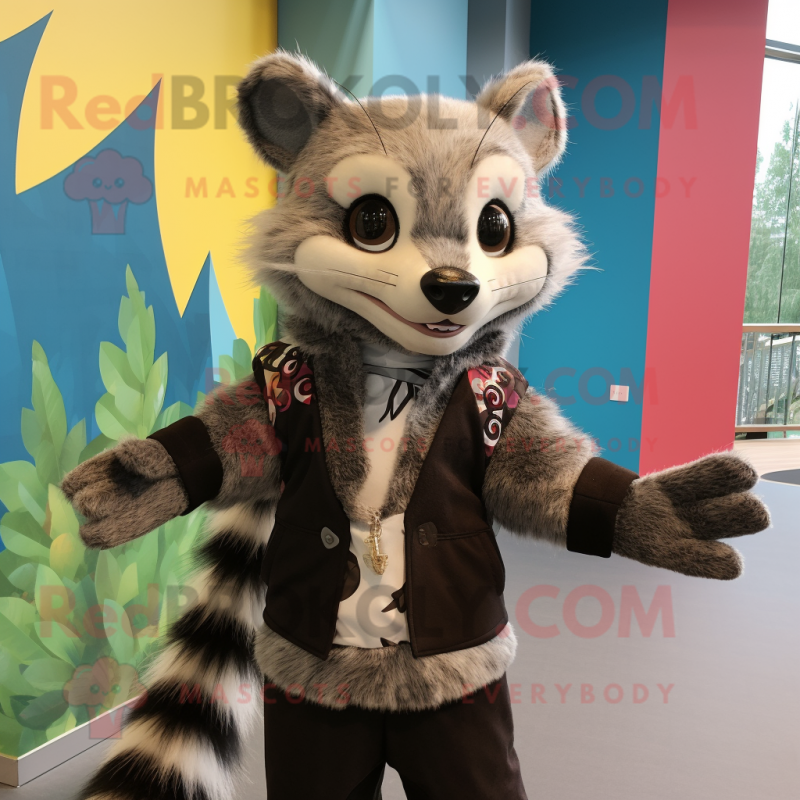 nan Civet mascot costume character dressed with a Waistcoat and Mittens