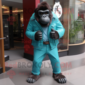 Turquoise Gorilla mascot costume character dressed with a Jacket and Ties