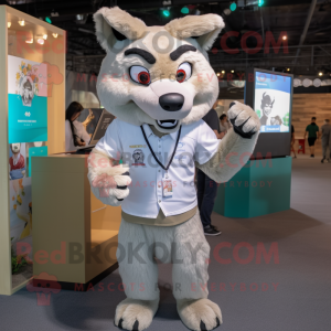Beige Wolf mascot costume character dressed with a T-Shirt and Keychains