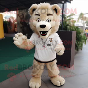 Beige Wolf mascot costume character dressed with a T-Shirt and Keychains