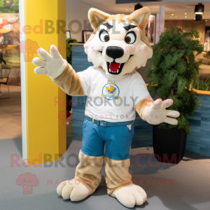 Beige Wolf mascot costume character dressed with a T-Shirt and Keychains