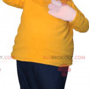 Bald man mascot with a beret and a colorful outfit -