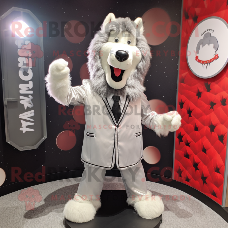 Silver Shepard'S Pie mascot costume character dressed with a Blazer and Hairpins