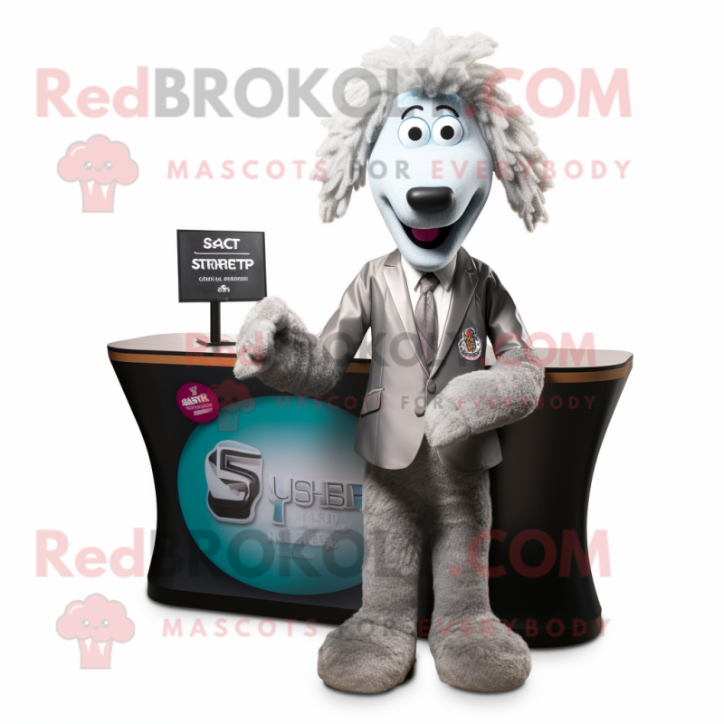 Silver Shepard'S Pie mascot costume character dressed with a Blazer and Hairpins