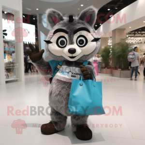 nan Raccoon mascot costume character dressed with a Jumpsuit and Tote bags