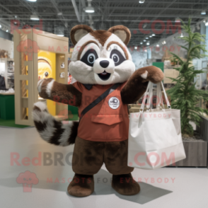 nan Raccoon mascot costume character dressed with a Jumpsuit and Tote bags