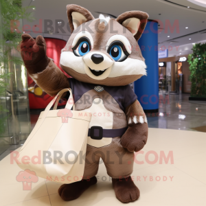nan Raccoon mascot costume character dressed with a Jumpsuit and Tote bags