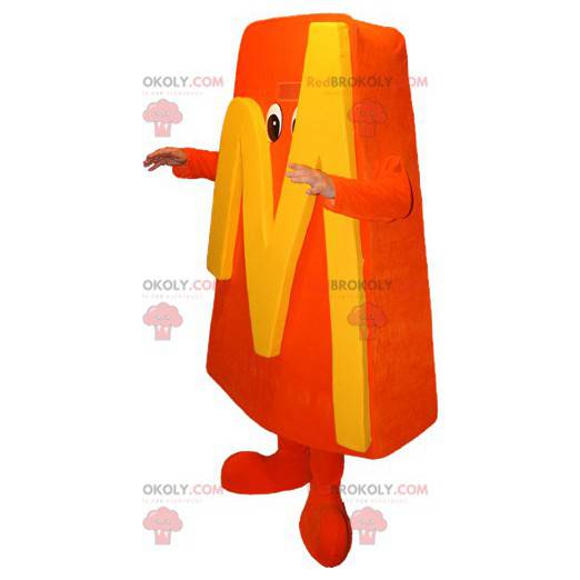 Orange Schneemann Maskottchen mit dem Buchstaben M. -