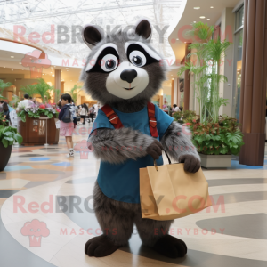 nan Raccoon mascot costume character dressed with a Jumpsuit and Tote bags