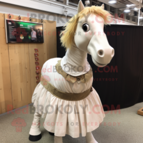 Beige Horse mascot costume character dressed with a Pleated Skirt and Cummerbunds