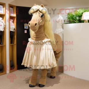 Beige Horse mascot costume character dressed with a Pleated Skirt and Cummerbunds