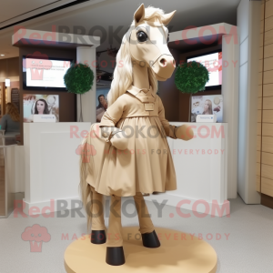 Beige Horse mascot costume character dressed with a Pleated Skirt and Cummerbunds