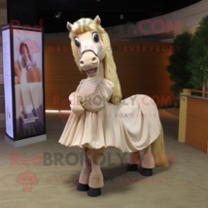 Beige Horse mascot costume character dressed with a Pleated Skirt and Cummerbunds