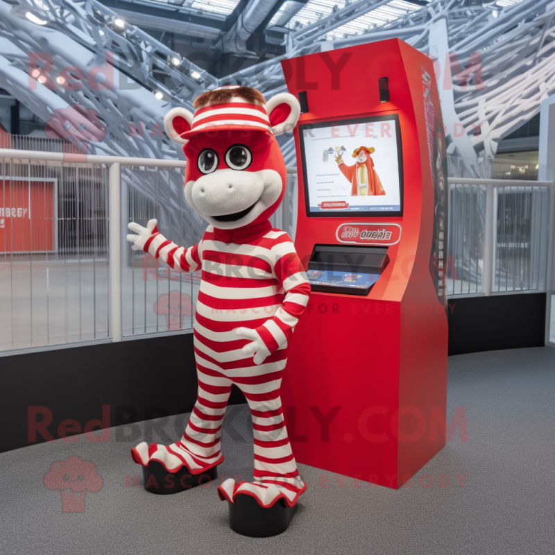 Red Zebra mascot costume character dressed with a Mini Skirt and Berets