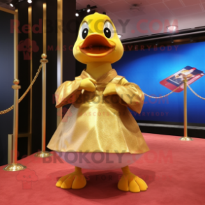 Gold Duck mascot costume character dressed with a Tank Top and Shawl pins