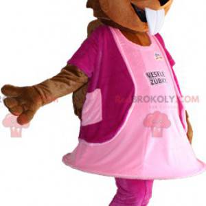 Squirrel mascot with blue eyes and a pink dress - Redbrokoly.com