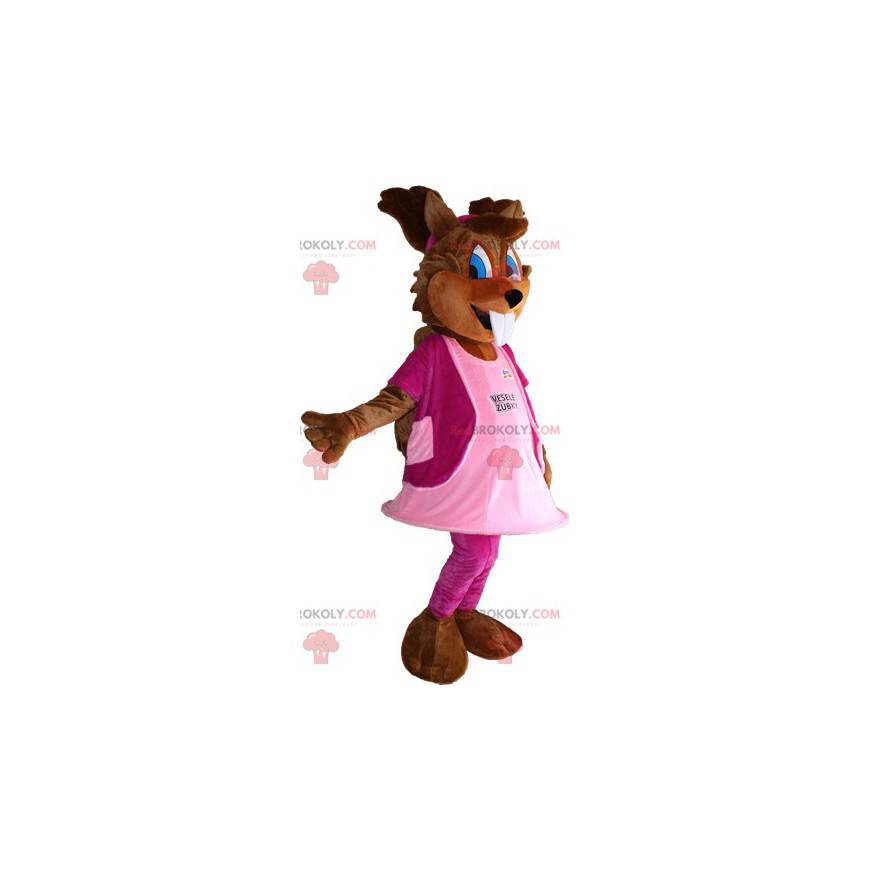 Squirrel mascot with blue eyes and a pink dress - Redbrokoly.com