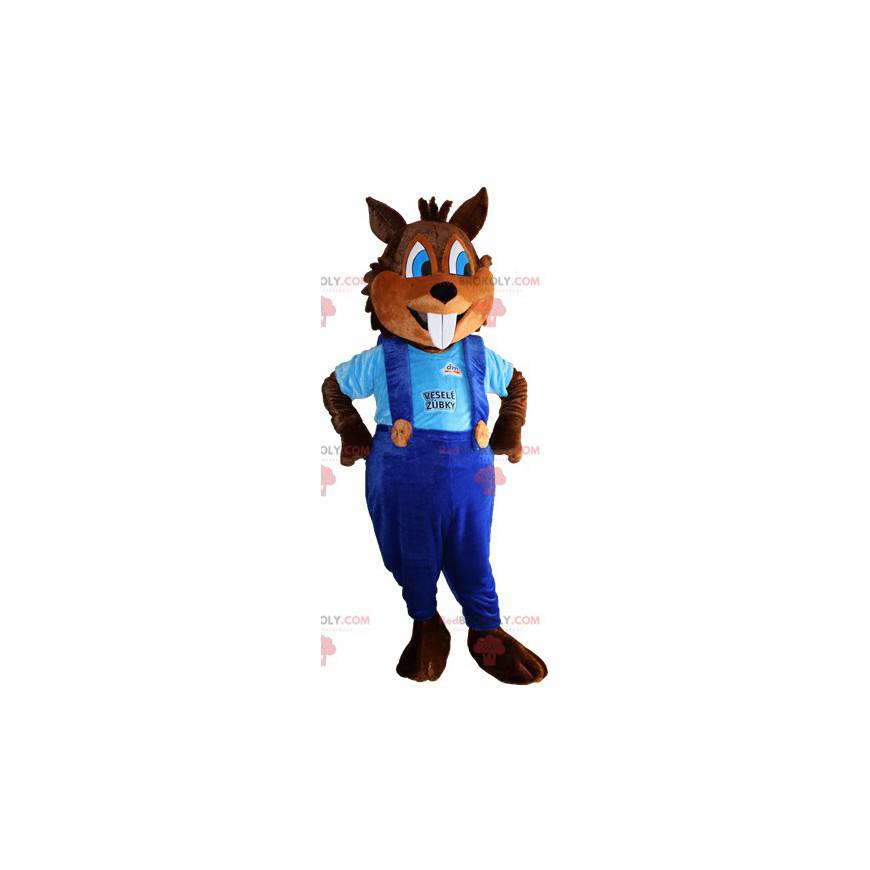 Maskot hnědá veverka s velkými zuby a kombinézou - Maskot hnědá veverka s velkými zuby a kombinézou -