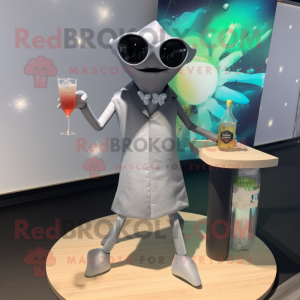 Gray Stingray mascot costume character dressed with a Cocktail Dress and Sunglasses