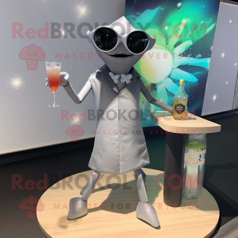 Gray Stingray mascot costume character dressed with a Cocktail Dress and Sunglasses Gray Stingray mascot costume character dressed with a Cocktail Dress and Sunglasses