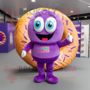 Purple Donut mascot costume character dressed with a Playsuit and Pocket squares