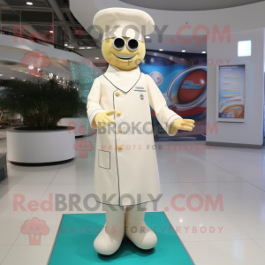 Cream Doctor mascot costume character dressed with a Sheath Dress and Foot pads