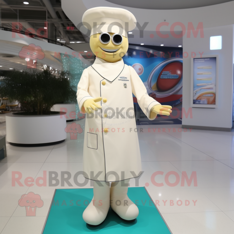 Cream Doctor mascot costume character dressed with a Sheath Dress and Foot pads Cream Doctor mascot costume character dressed with a Sheath Dress and Foot pads