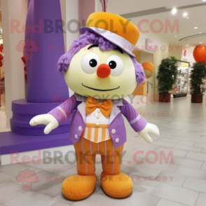 Lavender Mandarin mascot costume character dressed with a Corduroy Pants and Bow ties