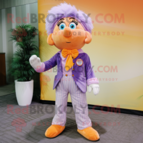 Lavender Mandarin mascot costume character dressed with a Corduroy Pants and Bow ties