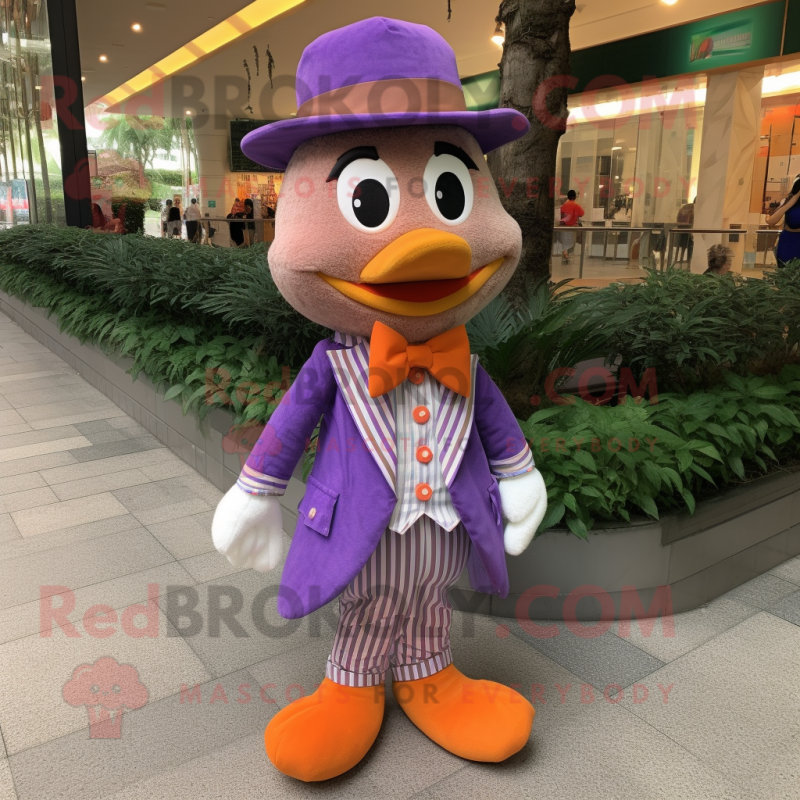 Lavender Mandarin mascot costume character dressed with a Corduroy Pants and Bow ties